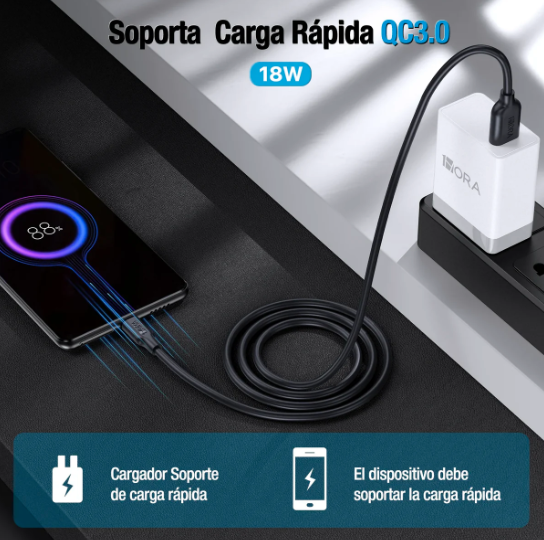 1hora 2.1a V8 Micro Usb 1m Rudo Carga Rápida Datos CAB236（PAQUETE DE 50PC ）