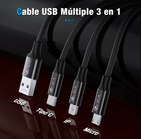 Cable Usb C 3 En 1 Para Ip V8 Tipo C Cable 1m 2.1a Cab259（PAQUETE DE 50PC ）