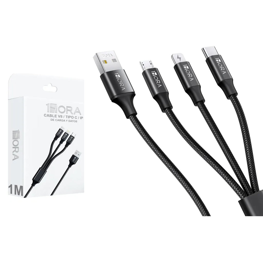 Cable Usb C 3 En 1 Para Ip V8 Tipo C Cable 1m 2.1a Cab259（PAQUETE DE 50PC ）