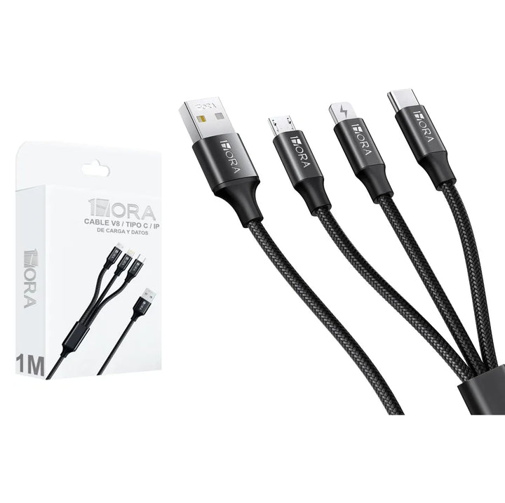 Cable Usb C 3 En 1 Para Ip V8 Tipo C Cable 1m 2.1a Cab259（PAQUETE DE 50PC ）