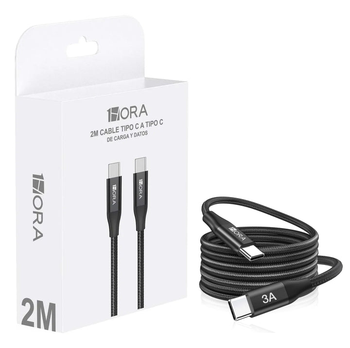 Cable de Datos Tipo C a Tipo C 1Hora 2 Metros Nailon Trenzado USB 2.0 3A Cable Carga Rápida CAB267（PAQUETE DE 50PC ）