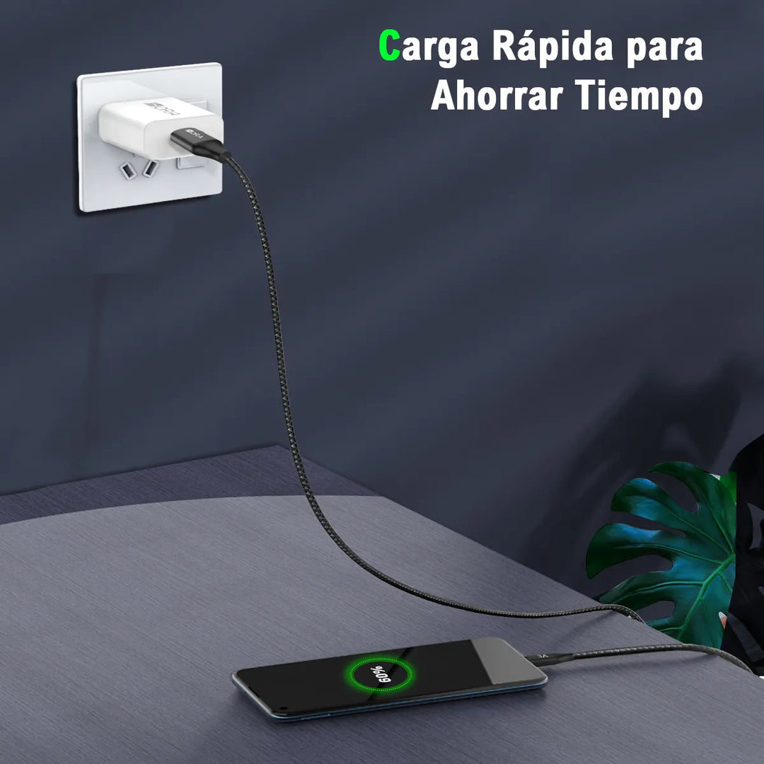 Cable Micro USB V8 1m Cable de Datos 1Hora 2.4A Trenzado Datos CAB248（PAQUETE DE 50PC ）