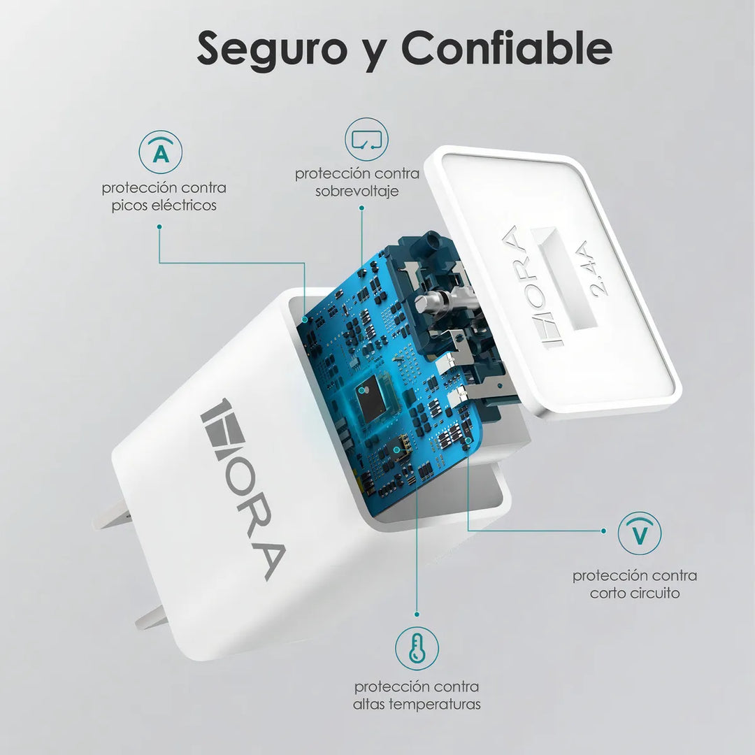 Combo Cargador Carga Rápida Tipo C Usb Celular 2.4a 1hora GAR142（PAQUETE DE 50PC ）