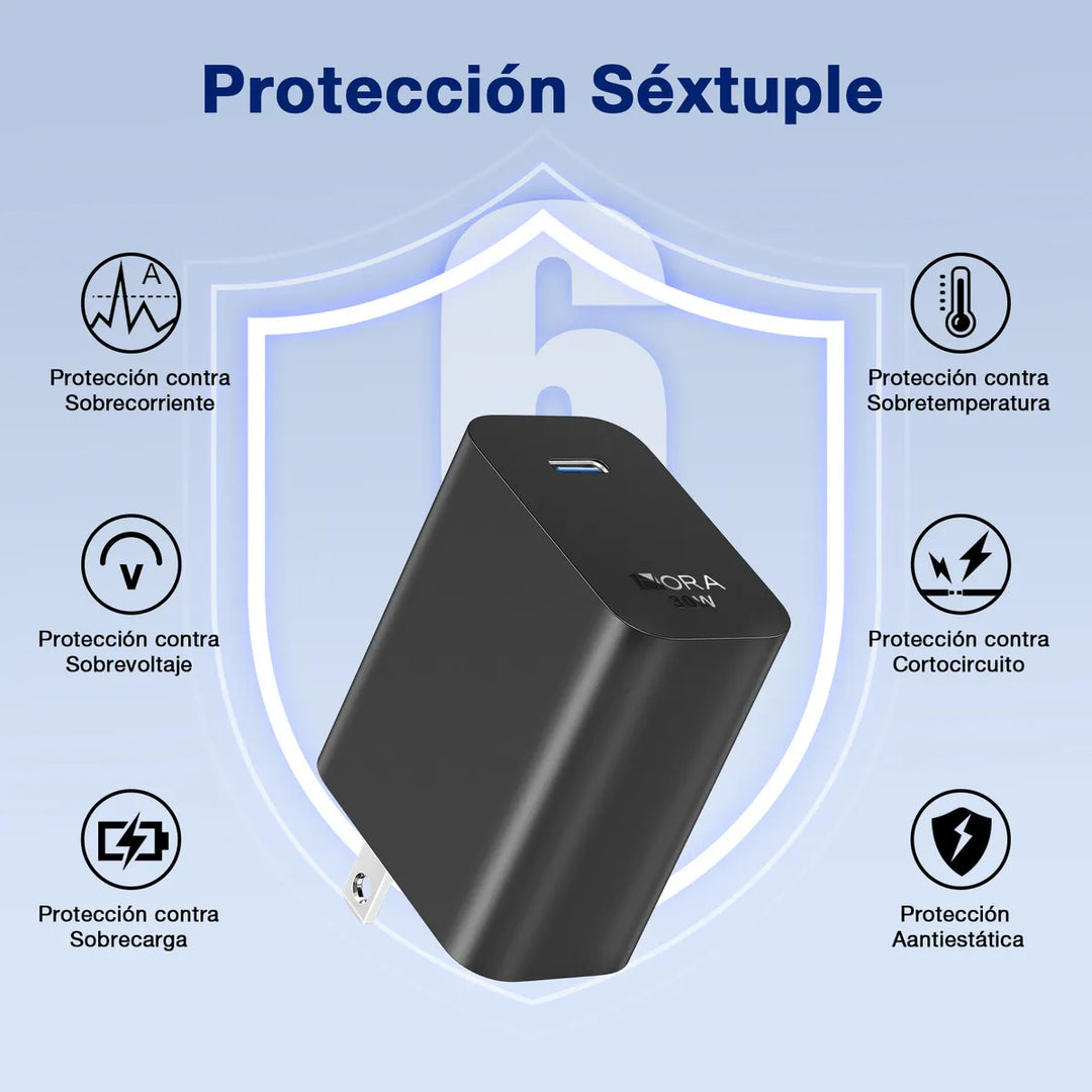 Cargador USB C PD 30W 1Hora Tipo C Carga Super Rápido con Cable 1M Tipo C a C GAR165（PAQUETE DE 10PC ）