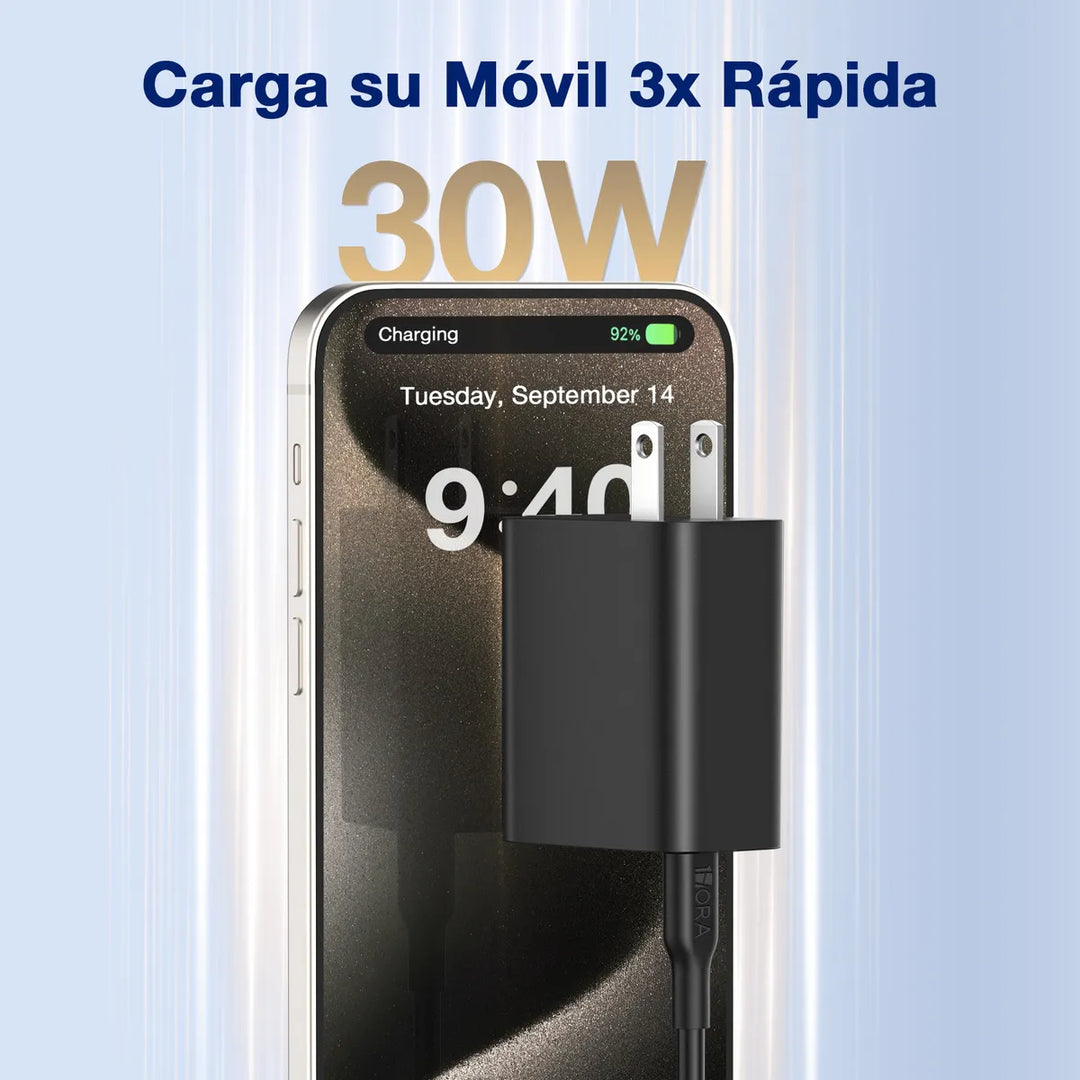 Cargador USB C PD 30W 1Hora Tipo C Carga Super Rápido con Cable 1M Tipo C a C GAR165（PAQUETE DE 10PC ）