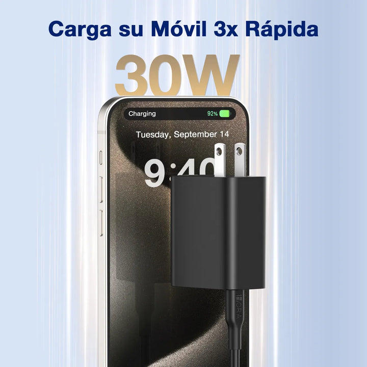 Cargador USB C PD 30W 1Hora Tipo C Carga Super Rápido con Cable 1M Tipo C a C GAR165（PAQUETE DE 10PC ）
