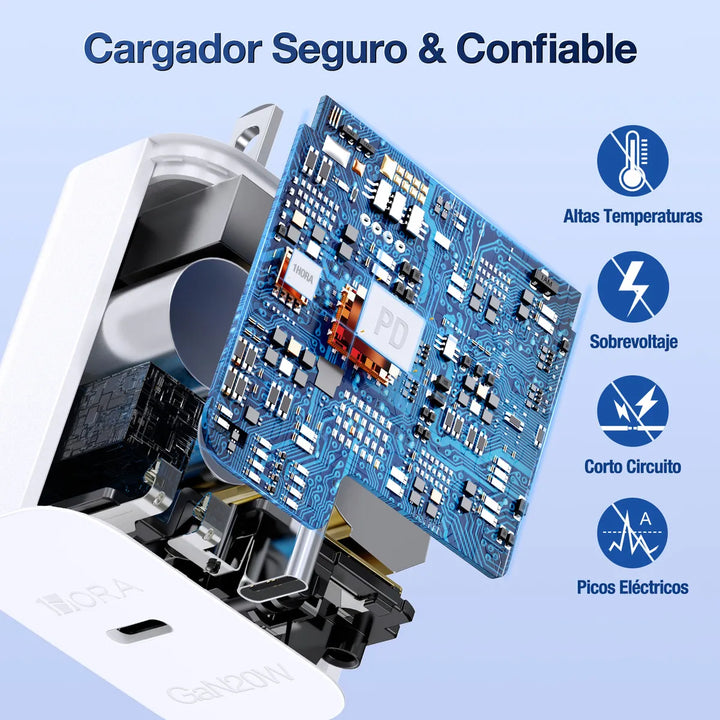 Cargador Tipo C GaN Carga Rápida PD 20W 1Hora con Cable USB C a C GAR153（PAQUETE DE 10PC ）