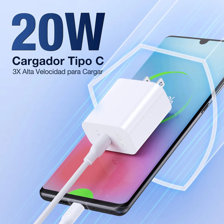 Cargador Tipo C GaN Carga Rápida PD 20W 1Hora con Cable USB C a C GAR153（PAQUETE DE 10PC ）
