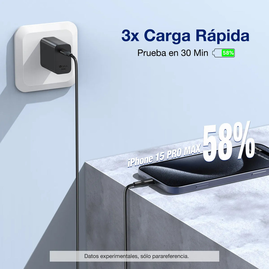 Cargador USB C PD 30W 1Hora Tipo C Carga Super Rápido con Cable 1M Tipo C a C GAR165（PAQUETE DE 10PC ）