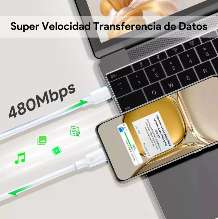 Cable Usb Tipo-c A Ip 1hora 3a, 2 Metros Blanco Cab271（PAQUETE DE 50PC ）