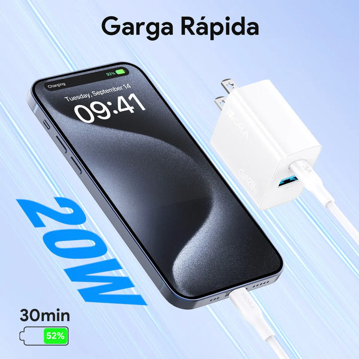 Cargador Carga Rápida 20w GaN 2 En 1 Salida Dual USB-C & USB Port 1Hora con Cable 1m Tipo C USB C a USB C GAR162（PAQUETE DE 20PC ）