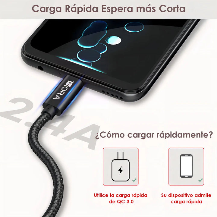 Cable Micro USB V8 1m Cable de Datos 1Hora 2.4A Trenzado Datos CAB248（PAQUETE DE 50PC ）