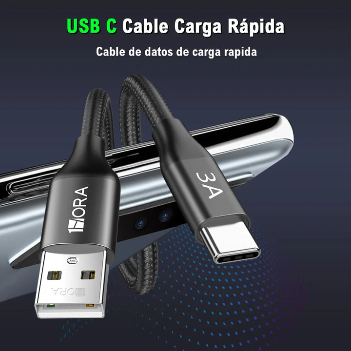 Cable de Datos USB a Tipo C 1Hora Nailon Reforzado 1 Metros USB 2.0 3A CAB262（PAQUETE DE 50PC ）