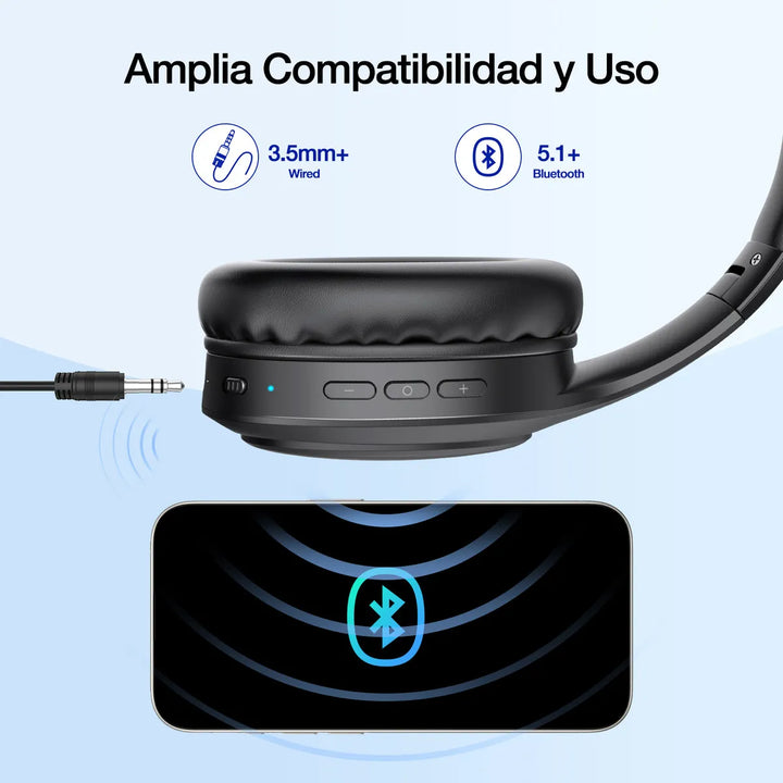 Audífonos Inalámbricos Bluetooth On Ear Headphones 1Hora Compatibles con iPhone, Android y Tabletas - Llamadas Manos Libres Con Micrófono AUT202（PAQUETE DE 12PC ）