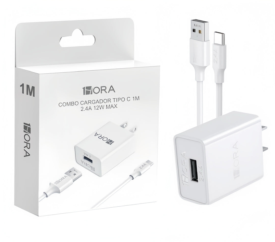 Combo Cargador Carga Rápida Tipo C Usb Celular 2.4a 1hora GAR142（PAQUETE DE 50PC ）