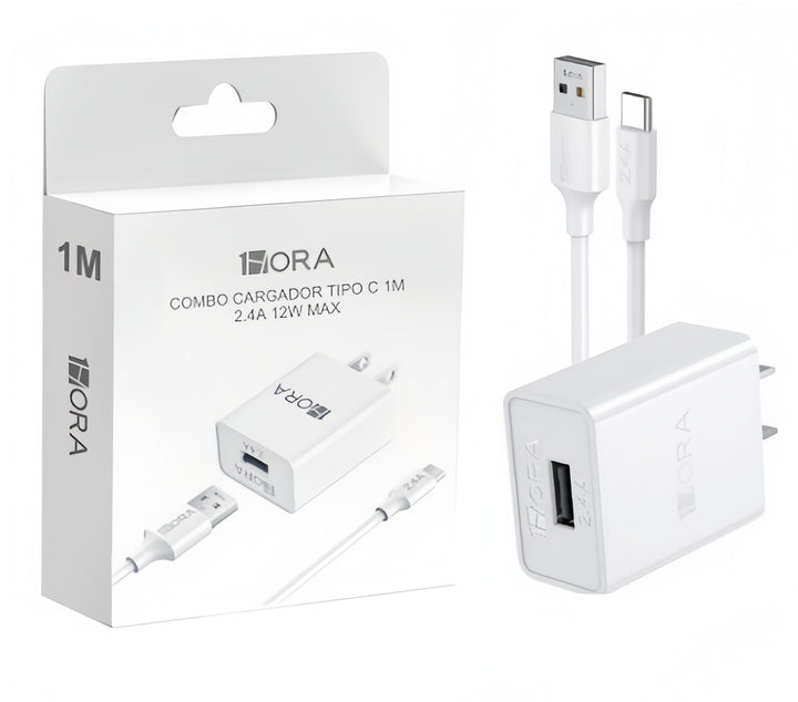 Combo Cargador Carga Rápida Tipo C Usb Celular 2.4a 1hora GAR142（PAQUETE DE 50PC ）