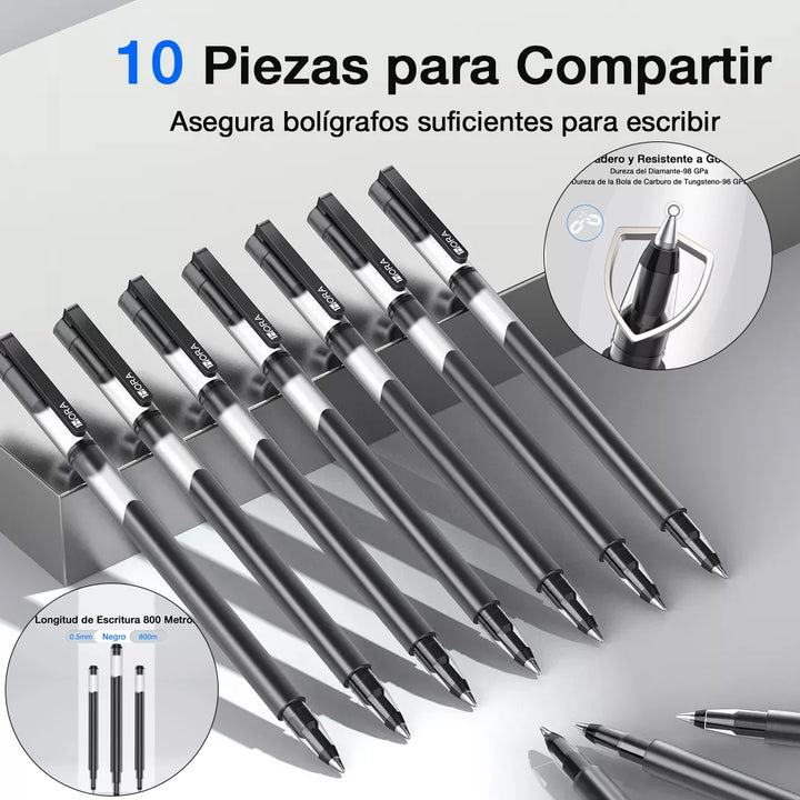 10 Piezas Bolígrafos De Tinta Negra 1Hora Pluma Punta De 0.5mm Boligrafo Punto Fino De Tinta Para Estudiantes De Oficina YCL033