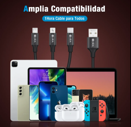Cable Usb C 3 En 1 Para Ip V8 Tipo C Cable 1m 2.1a Cab259（PAQUETE DE 50PC ）