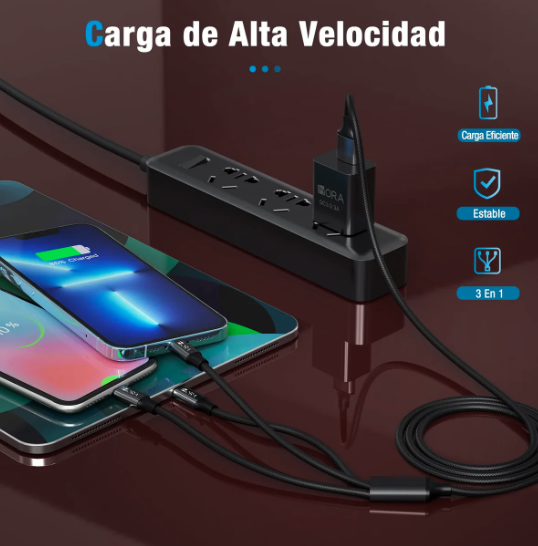Cable Usb C 3 En 1 Para Ip V8 Tipo C Cable 1m 2.1a Cab259（PAQUETE DE 50PC ）